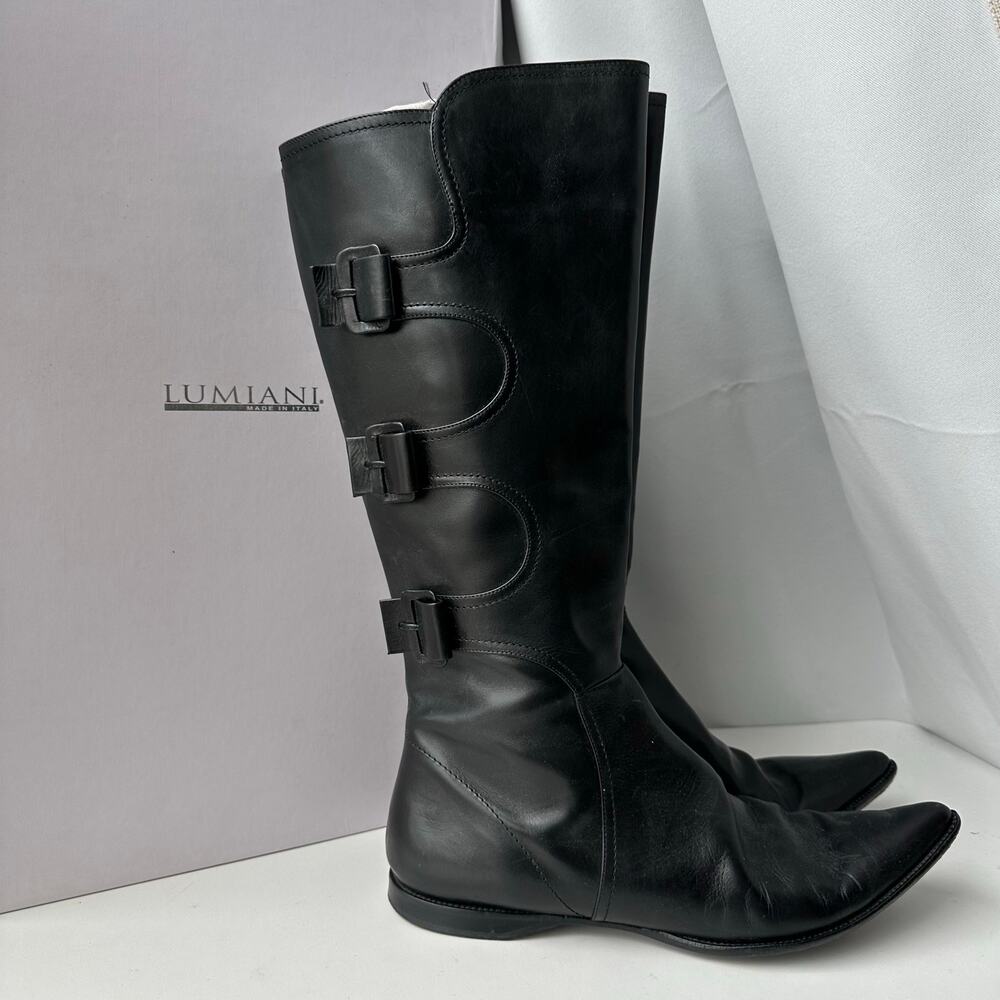 Lumiani (11) Taorima Black Leather Pointed Toe Tall Riding Boots- Quiet Luxury